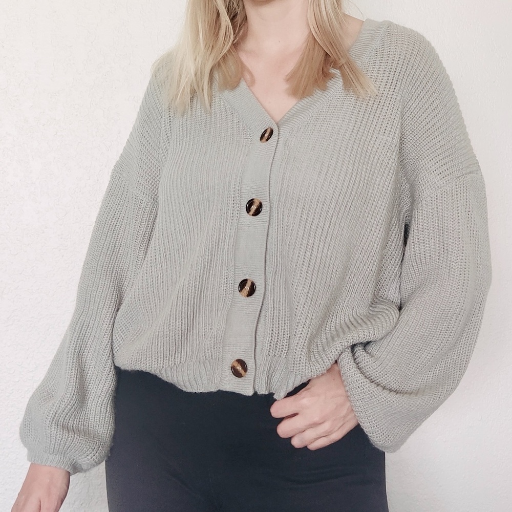 Green Oversized Button Up Sweater Cardigan - Shein